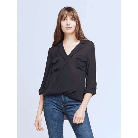 L'agence Phoenix Surplice Silk Shirt In Black - Picture 1 of 11